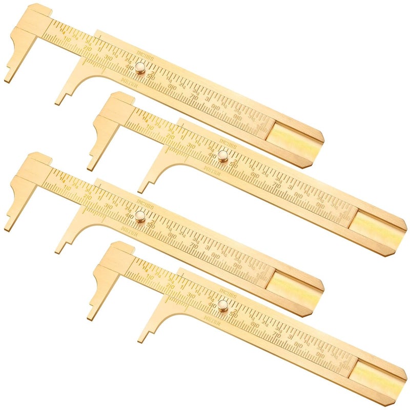 Konohan 4 Pcs Brass Vernier Caliper Pocket Handy Caliper Measuring Mini Tool Double Scale Sliding Gauge Metal Pocket Ruler for Bead Wire Jewels Rings Measurement - Image 1